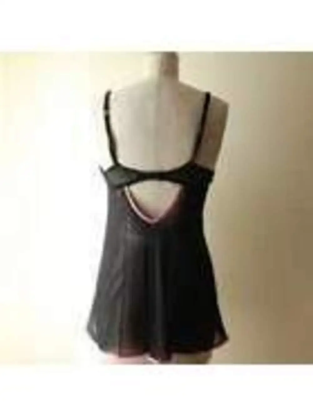 Native Intimates Black Sheer Babydoll Lingerie with Pink Ribbon and Lace Trim L